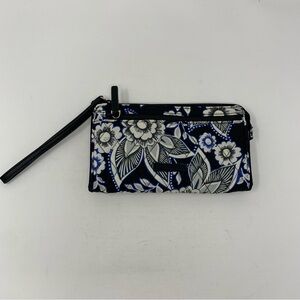 Vera Bradley Wallet Black Blue Paisley Print Zip Closure Wristlet